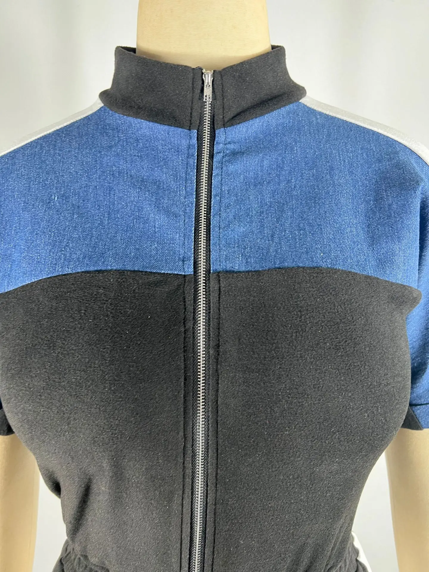 Vrouwen Rits Korte Mouw Wijde Pijpen Jumpsuits Zomer Denim Patchwork Straat Vakantie OL Night Party Eendelig Pak Romper