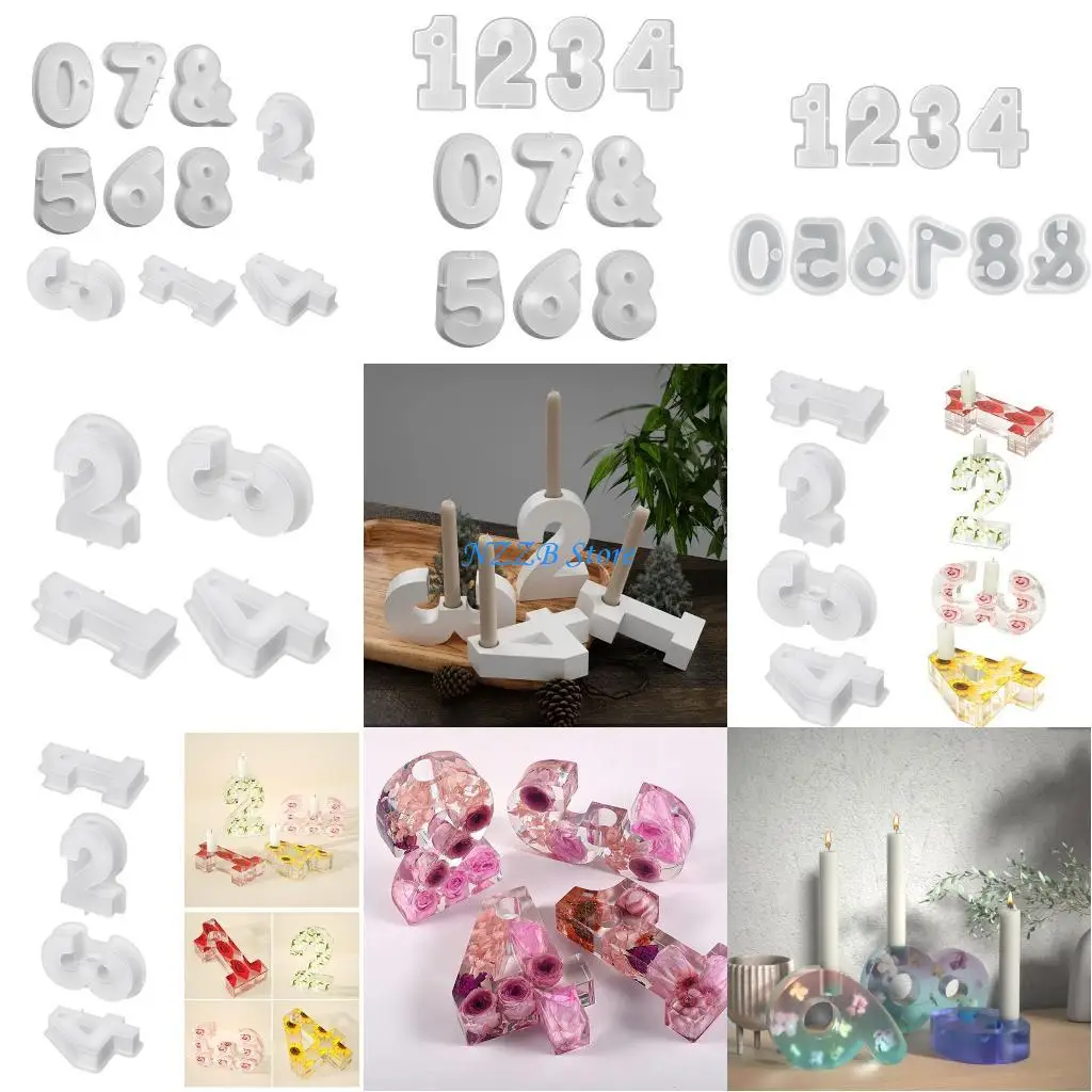 

T21F Цифры 1 и 2 и 3 и 4 и 4 силиконовые подсвечники, Diy Digital Crystal Holder Flom