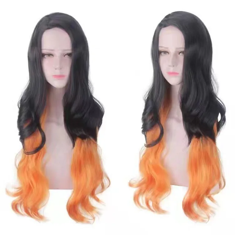 

Roses Inner Network Kusakabe Tsubaki Natural Black And Orange Long Curly Wig Double Color Cosplay Wig