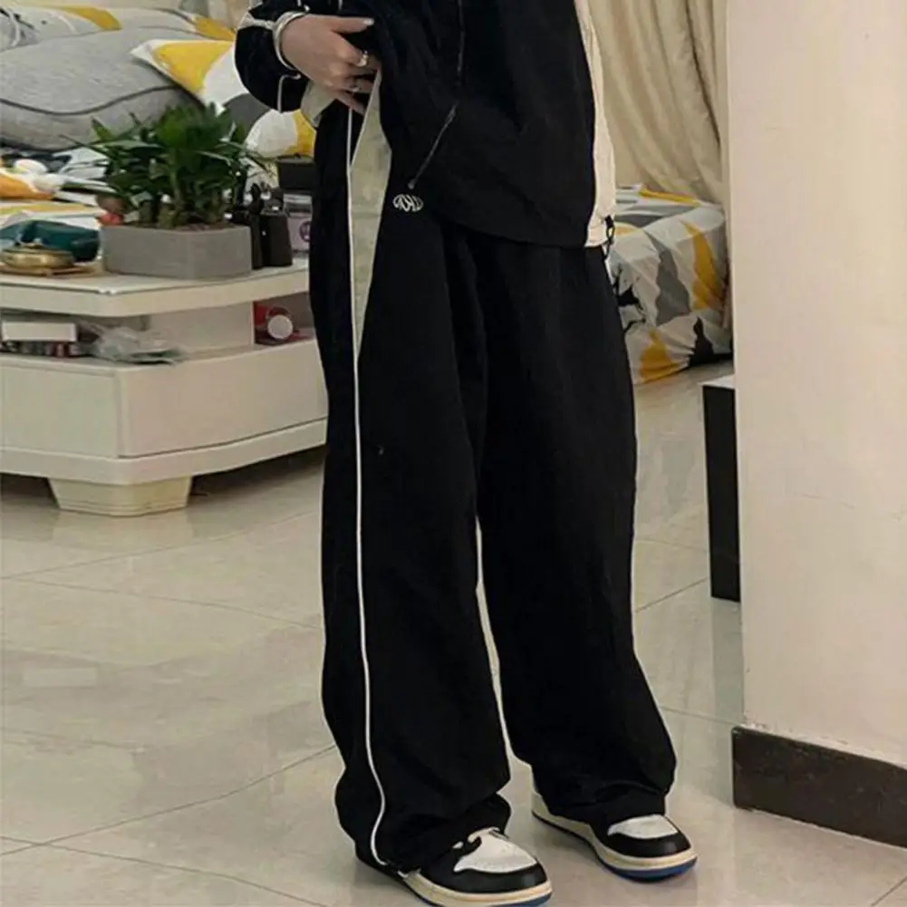 

Pockets Sport Pants Stylish Women's Summer Casual Pants with Elastic High Waist Wide Leg Design Contrast Color for Streetwear