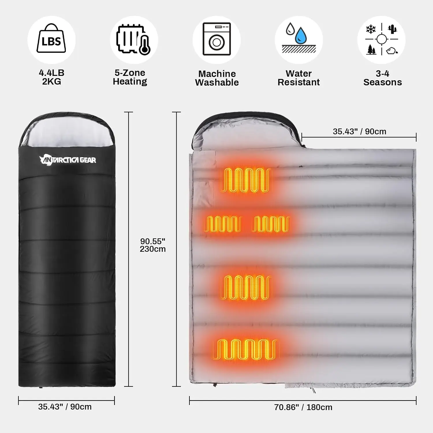 Heated Sleeping Bag, 5pcs Heating Areas Sleeping Bags with 16000mAh 12V Battery Pack, 3 Adjustable Heating Levels Cold Weather S