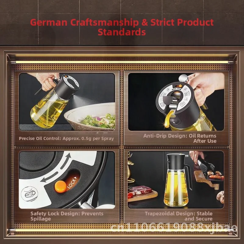 

Немецкая стеклянная бутылка для масла из трех четырех стальных с распылителем тумана для кухни, фритюрницы, горшок для съедобного масла, емкость 700 мл, двойного назначения
