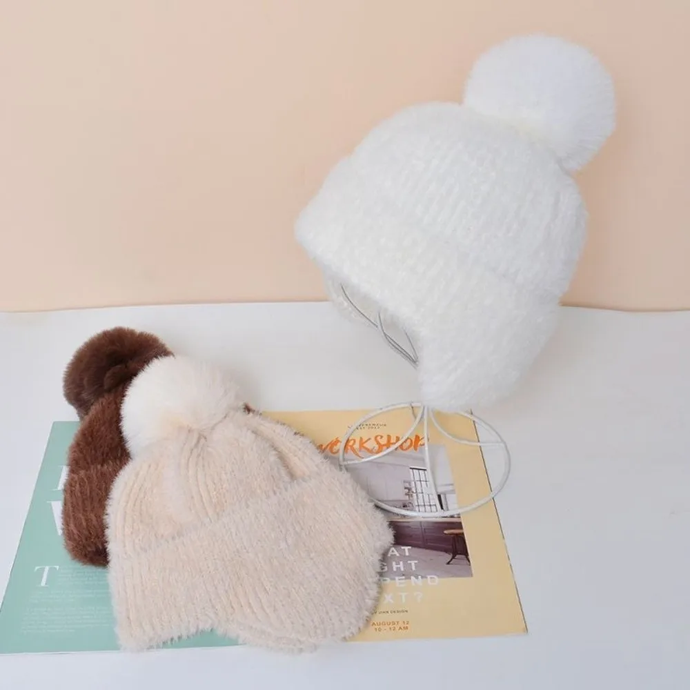 Miękka, gruba czapka z dzianiny, utrzymująca ciepło, jednokolorowa czapka z nausznikami, jesienno-zimowa czapka damska.