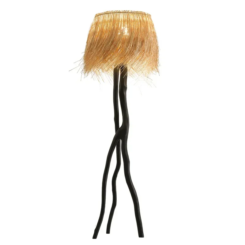 New Chinese-style Zen floor lamp, living room tea room homestay bamboo fringed lamp