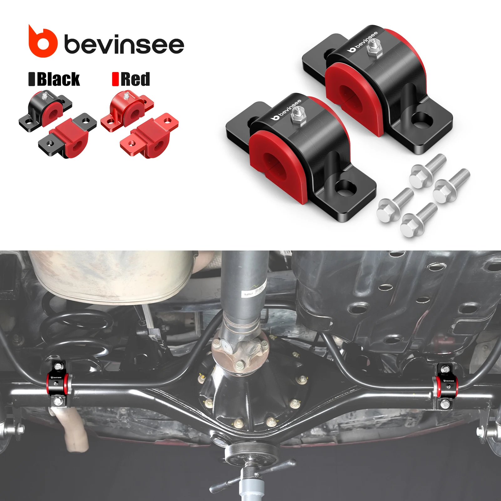 

BEVINSEE Poly Rear Suspension Stabilizer Bar Bushings Brackets Kit For Toyota FJ cruiser 10-14 4Runner 10-24 Replace 48823-60050