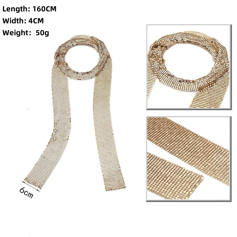 Damen Punk Aluminium Legierung Pailletten Krawatte Kette Anhänger Halsband Lange Dünne Hals Kragen Halsketten Schal Schal Sexy Mode Schmuck – Detail 13