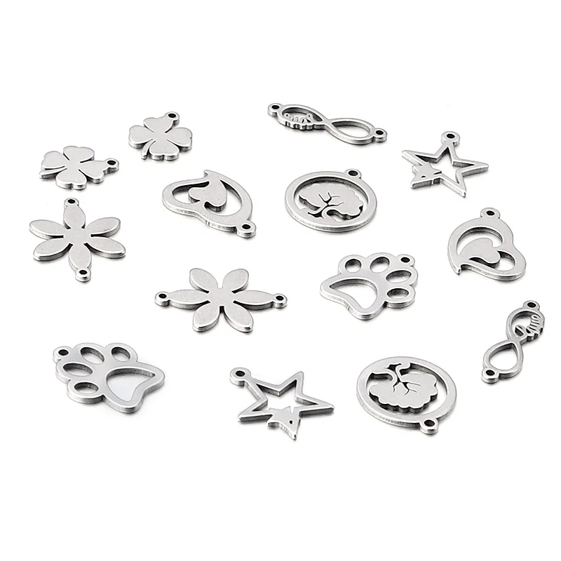 10 Pcs/lot Stainless Steel Pendents Flower Star Tree Heart Shape Charms Ornamental Pendants For Jewelry Making Necklace Bracelet