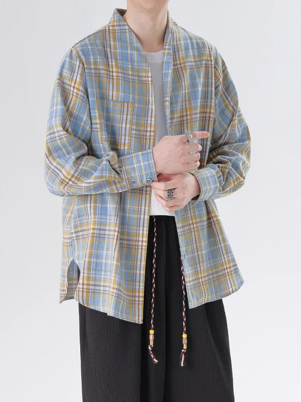 

Retro Plaid Long Sve irt Loose Fit Men's Sle Couple's Outerwear Youthful Trend Breathable Comfortable Wear for Various...