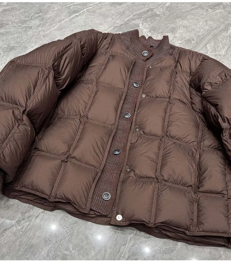 Luxury Knit patchwork down jacket for women 2026 Winter Thick warm turtleneck long sleeve puffer coat Korean style INKEO DJ668