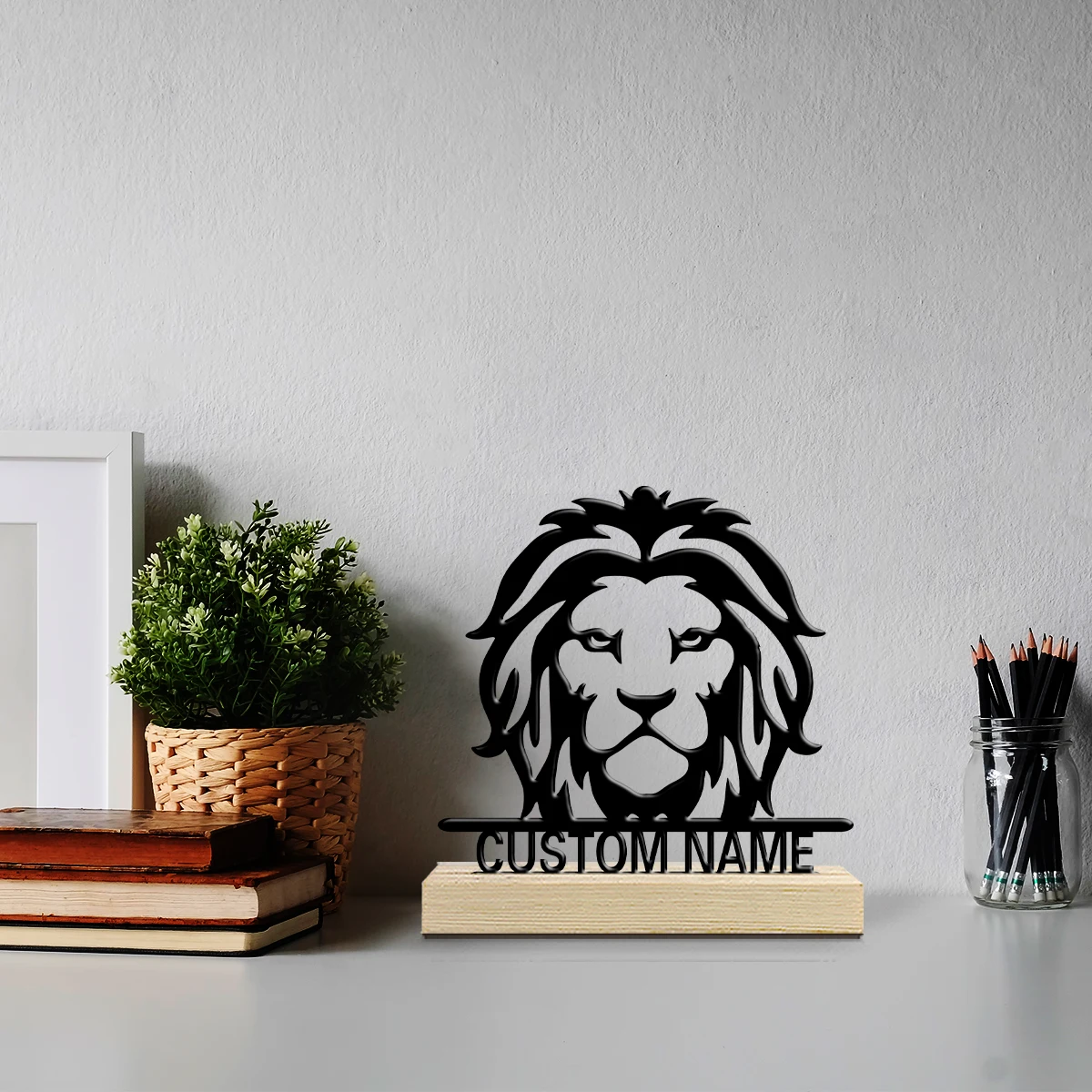 1pc Metal Ornaments with Customizable Names Custom Content With Wooden Base Suitable for Fireplaces,Study Rooms,and Offices