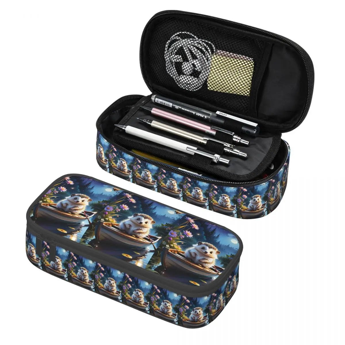 

Hedgehog On A Leaf Boat Pencil Case Pencil Pouch Storage Stationery Supplies Big Capacity Pen Box Pencil Bag for Kids
