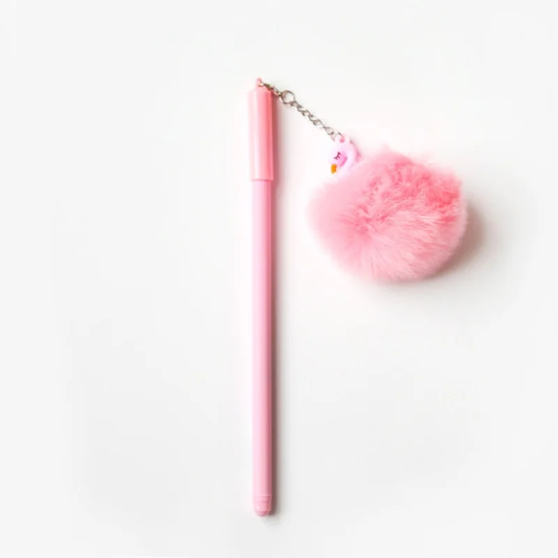 Practical 2026 Kawaii Swan Flamingo Plush Gel Pen Beautiful Pink Neutral Writing Pen Girls Student School Stationery Supply