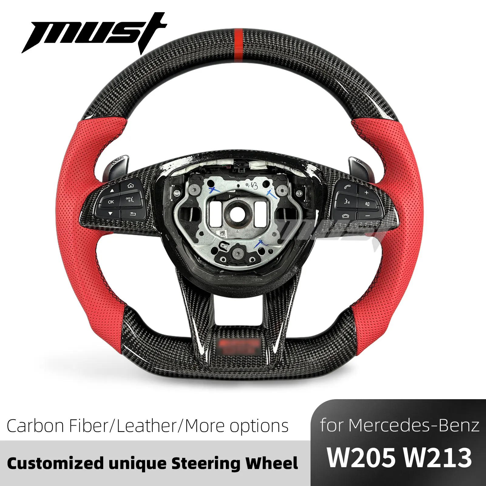 For Mercedes-Benz W213 W205 C E 43 45 63 GLA GLS GLC SL AMG GT 2015-2018 Custom LED Sports Carbon Fiber Steering Wheel Upgrade