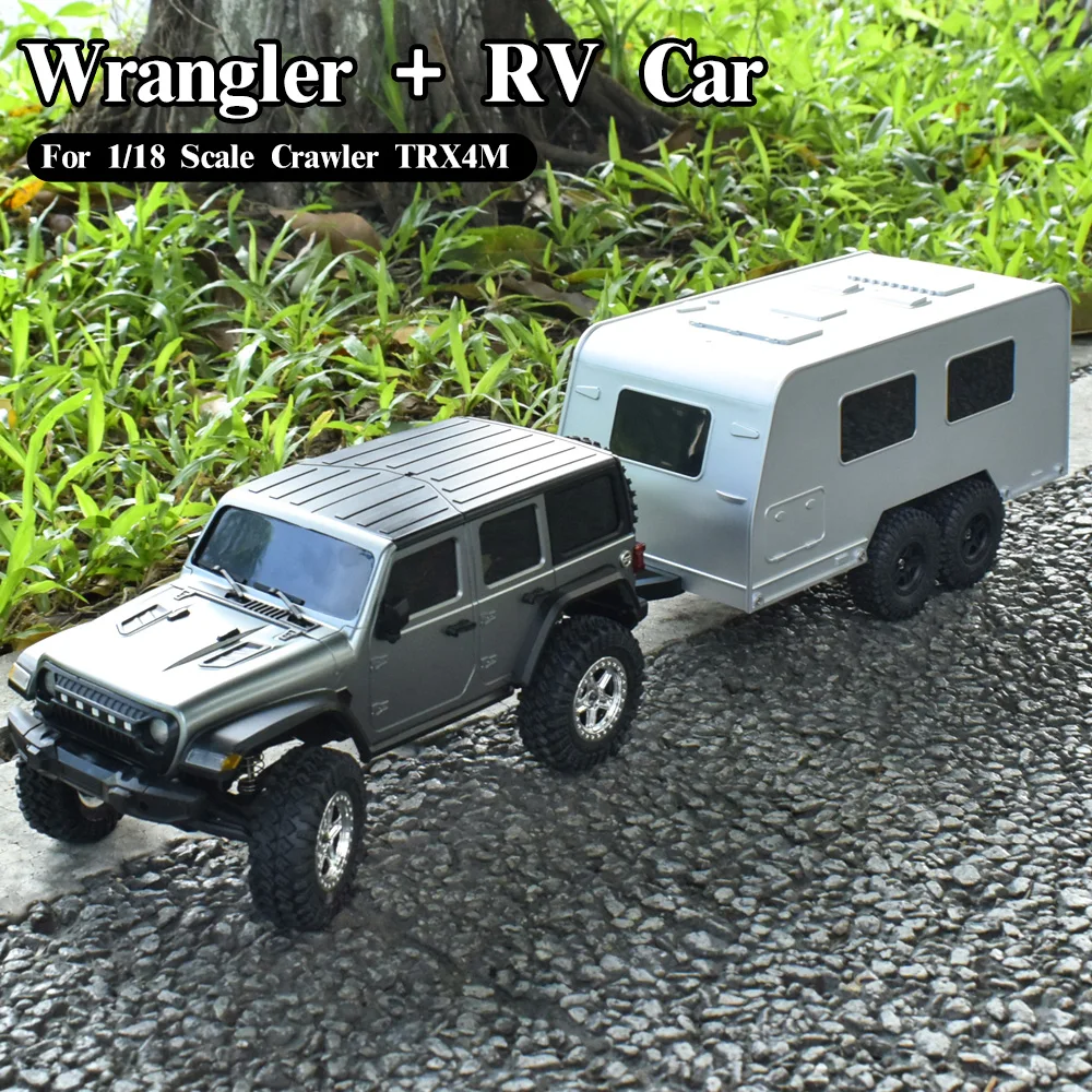

AUSTAR Travel Camper Trailer Simulation RV Vehicle Rear Open Door Dual-axle RV Car with Hitch for 1/18 RC Crawler TRX4M Upgrade
