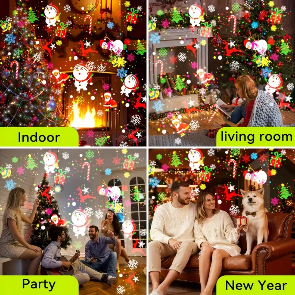 โปรเจคเตอร์ LED 16 รูปแบบลวดลายคริสต์มาส สี RGB หมุนได้แบบไดนามิก สำหรับเทศกาลวันหยุดปีใหม่ ฉายภาพคริสต์มาส ตกแต่งภายใน