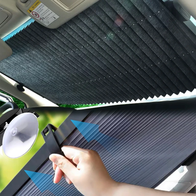 Car Windshield Sunshade Curtain Car Retractable Sunshade Parasol Auto Front Rear Window UV Reflective Film Auto Accessories