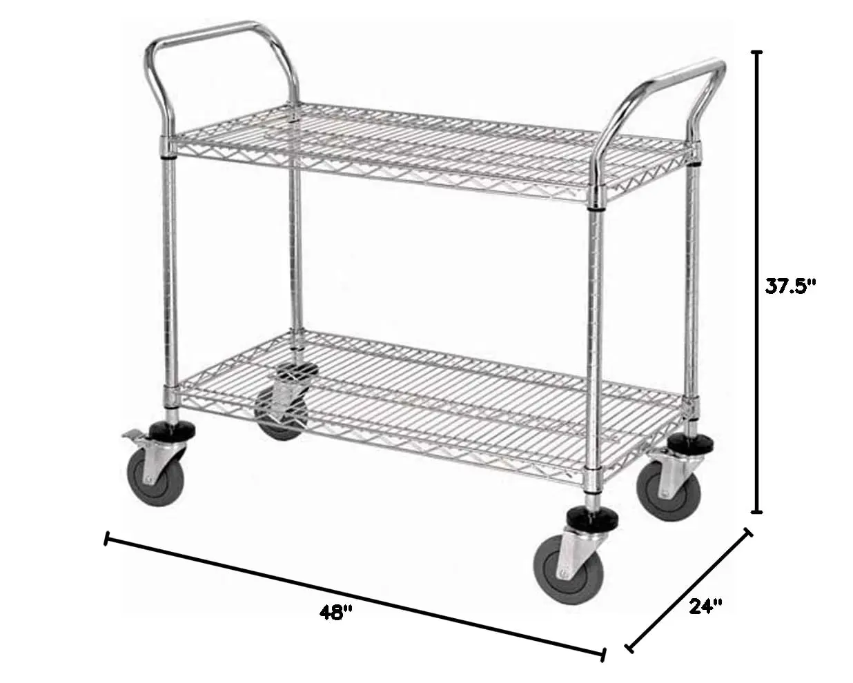 Wrc-2448-2 2-Tier Wire Utility Cart, 2 Wire Shelves, Chrome Finish, 37-1/2