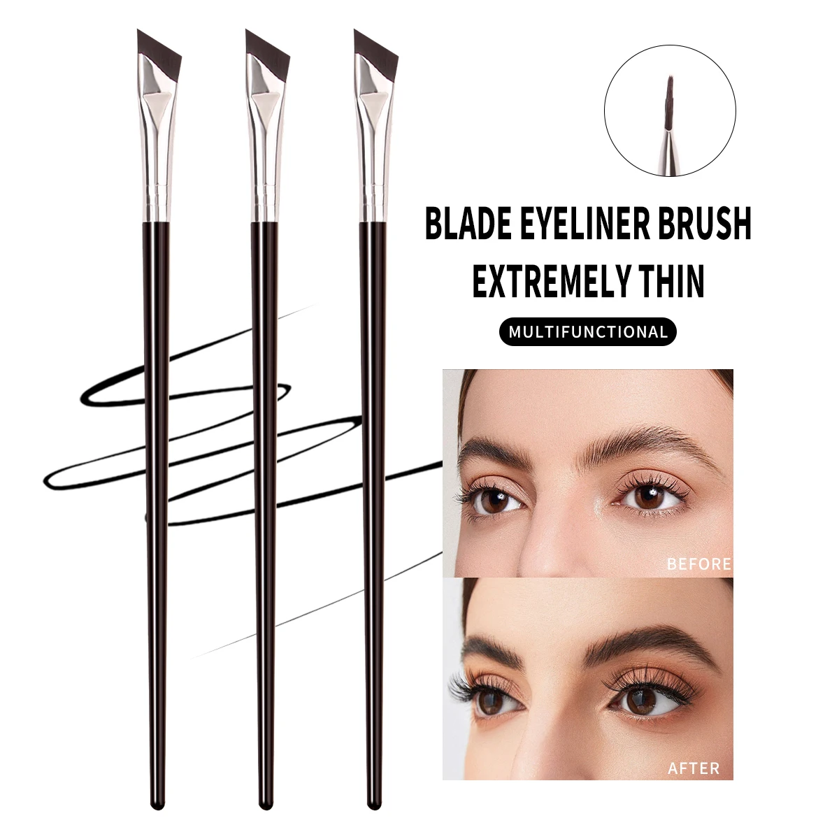 Professional Ultra-Thin Blade Angled Makeup Brush,Perfect For Brow Pomade, Gel Eyeliner & Precise Lower Lash Line Definition