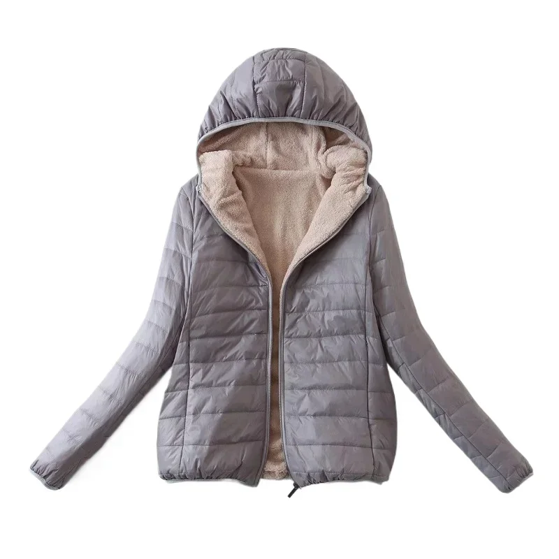 

2024 Winter Clothing New Slim Fit Versatile Hooded Waterproof Lambswool Closure Elastic Short Style Warm Cotton Jacket for Women