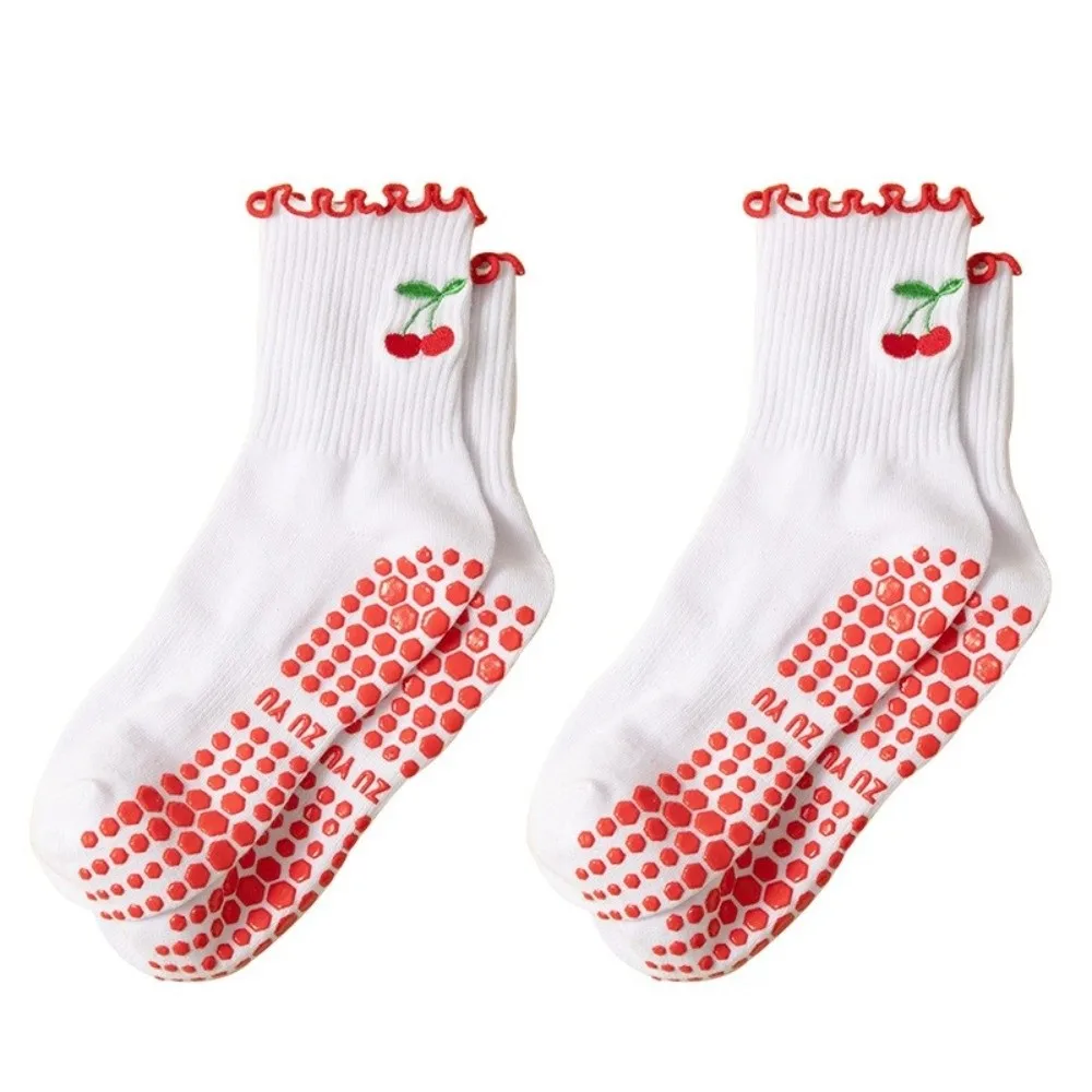 

Comfortable Silicone Anti-Slip Yoga Socks Cotton Cherry Embroidery Pilates Socks Breathable Sports Socks Women