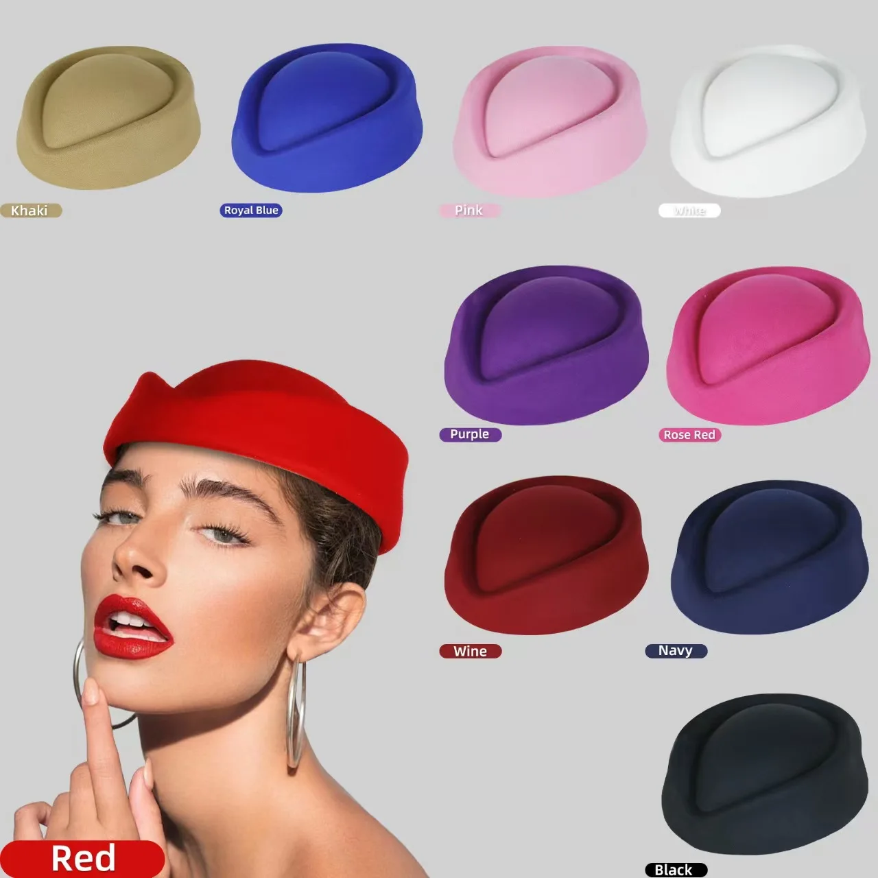 

Solid Color Female Flight Attendant Hat Sweet Business Uniform Live Show Women Beret Caps Hats Air Hostess Cosplay