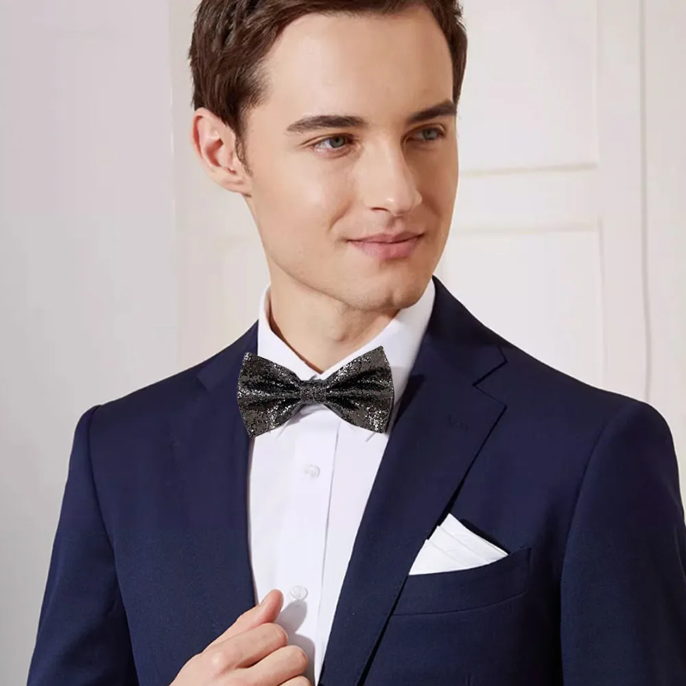 

Блестящий галстук-бабочка с блестками и блестками, регулируемое украшение на шею, мужской костюм с лацканами и цветами, танцевальный бант, галстук для выступления на сцене, свадьбу