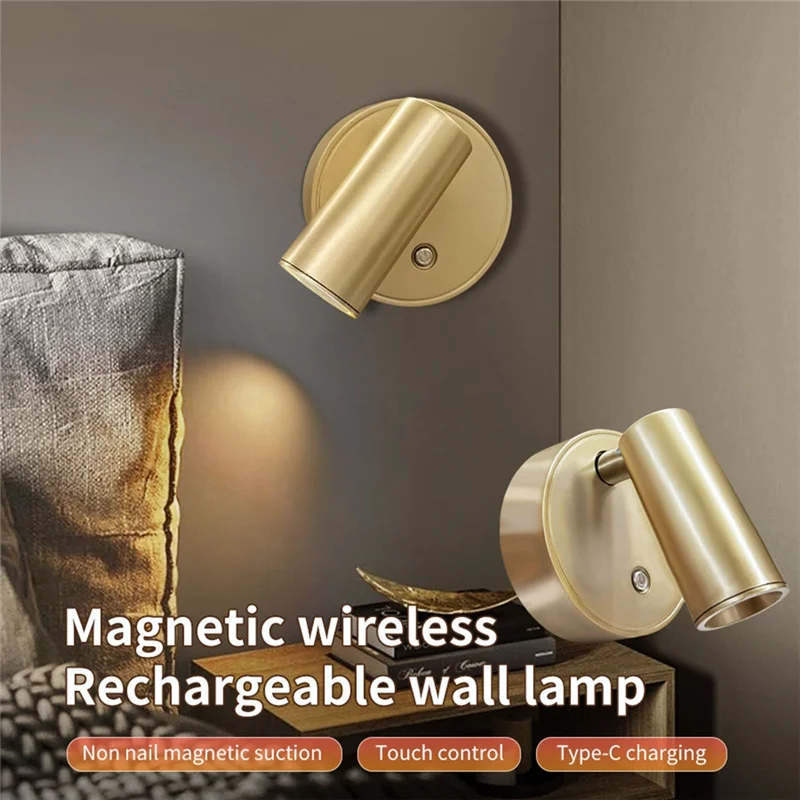 

USB Rechargeable Touch Switch Magnetic LED Wall Lamp Spotlight Cordless Dimmable Bedroom Bedside Light