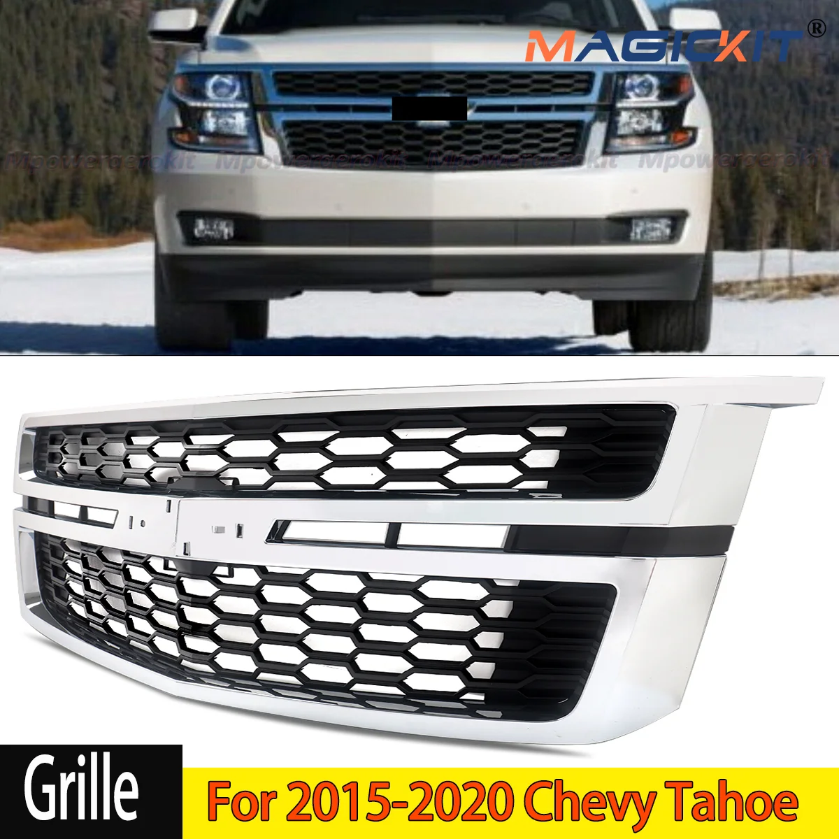 ​Fit for 2015-2020 Chevrolet Tahoe Suburban Front Grille Bumper Grill Replacement Chrome Trim Car Accessories Black