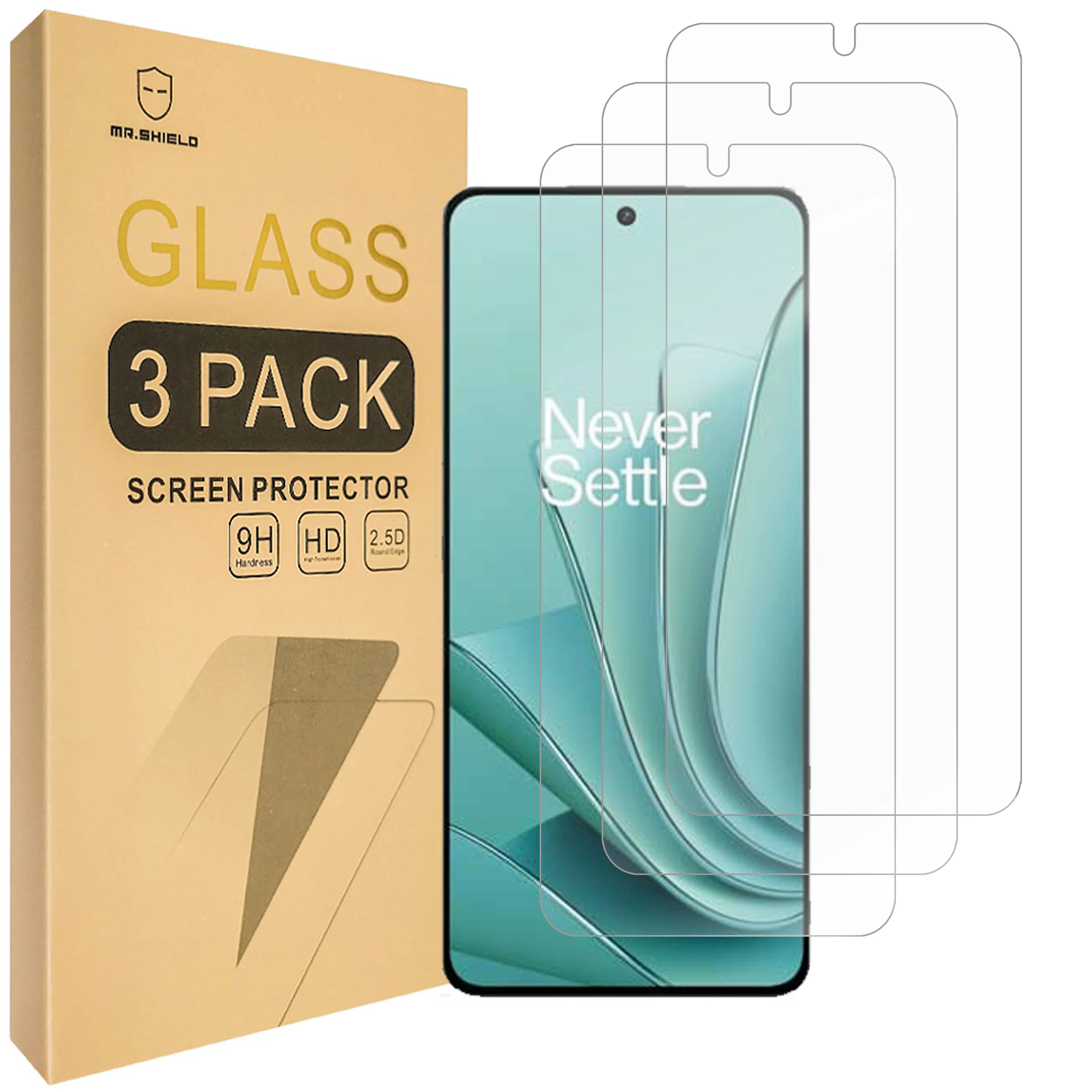 Mr.Shield [3-Pack] Screen Protector For OnePlus Nord 3 / OnePlus Ace 2V [Tempered Glass] [Japan Glass with 9H Hardness] Screen