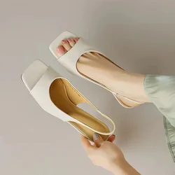 Sandalias de tacón medio con punta abierta para mujer, zapatos de tacón medio, de diseñador, para fiesta, novedad