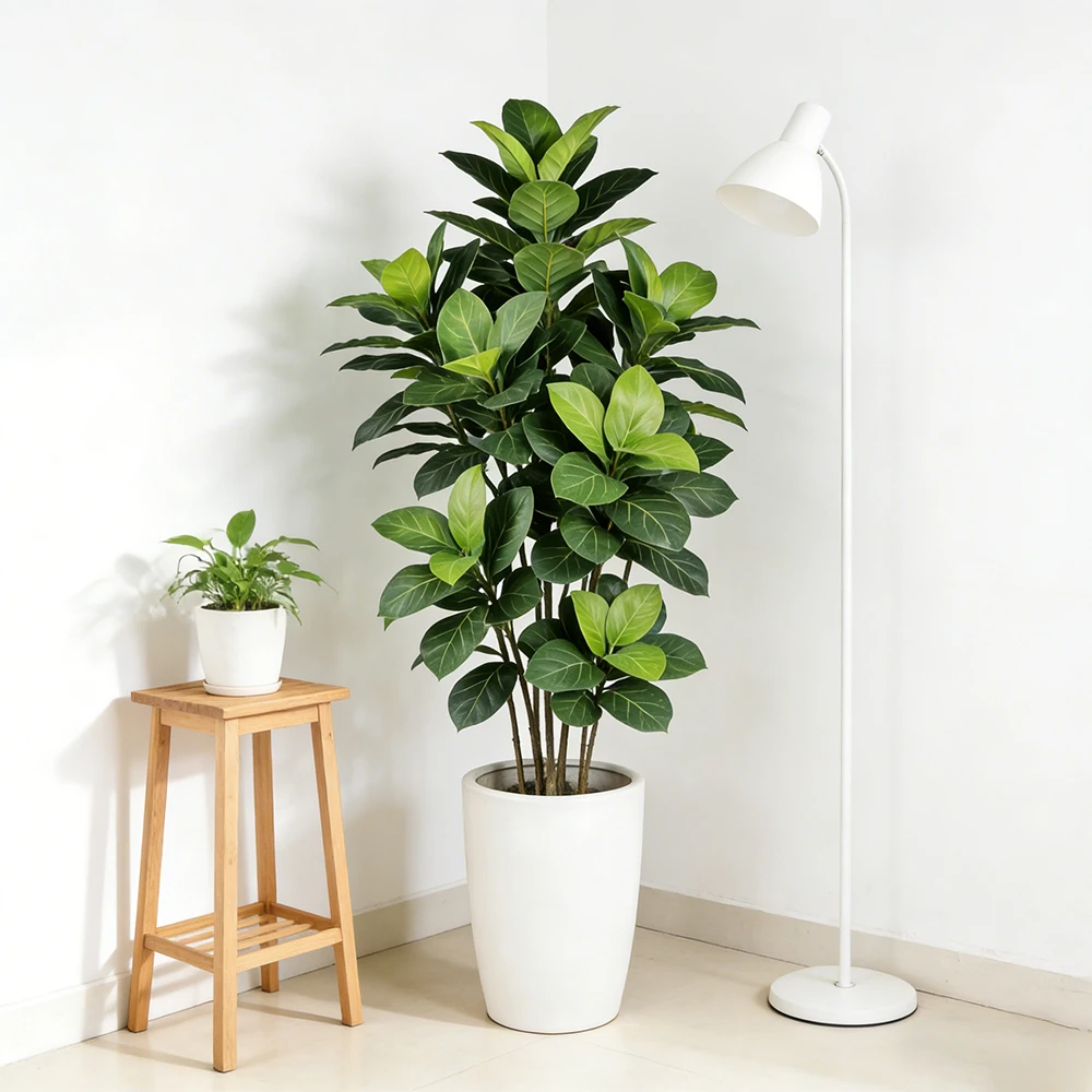 70-130 cm große künstliche Ficus-Pflanzen, künstlicher Maulbeerbaum, tropische Eichenblätter, künstliche Ficus-Plastikpflanzen für Haus- und Gartendekoration – Detail 1