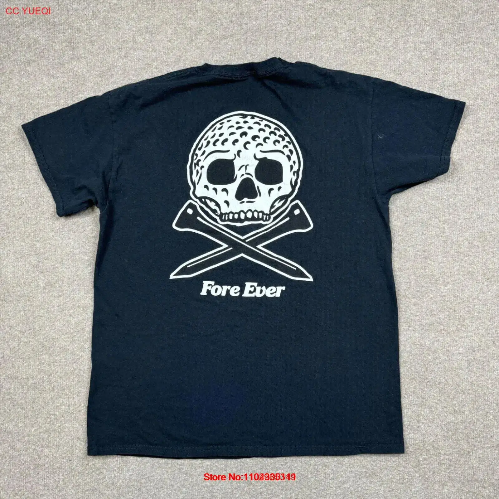 تي شيرت رجالي من Fore Ever مقاس L أسود بأكمام قصيرة وشعار جمجمة كاجوال للبالغين