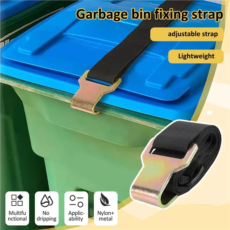 AT19-Trash Can Lock,Garbage Can Lock For Animal Fits 30-50 Gallon Bin,Adjustable Trash Can Lid Lock/Strap With Metal Claw