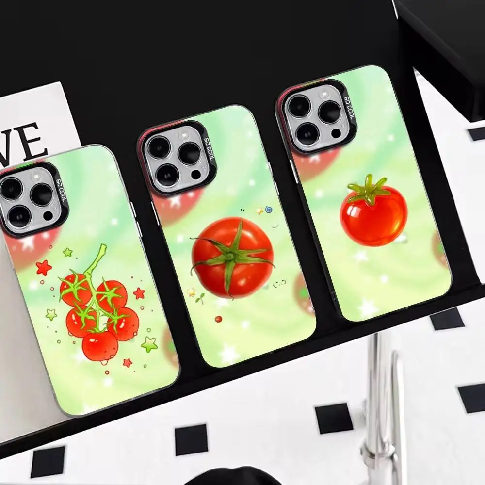 Tomato Cartoon Cute Creative   Phone Case For iPhone 17,16,15,14,13,12,11 Plus,Pro Max,XS,Colored Silver Plated Inside Cover