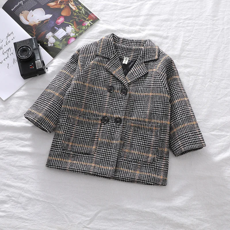 1-7Years Children Wool Coat Baby turndown collar Fashion Warm Jacket Girls Long Overcoat Spring Kids girls Casual Outwear