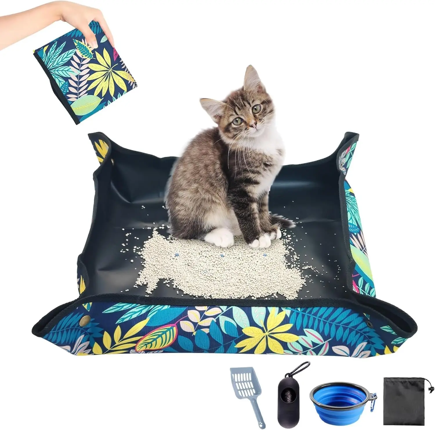 

Travel Litter Box for Cats Portable Litter Boxes Kit Foldable Litterbox with Scoop Bowl Waterproof & Non-Stick for Car, H