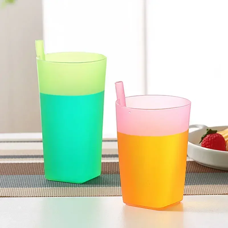 1PC Candy Color Sippy Cups Built in Straw Water Practical Large Capacity Straw Cup for Children Kids Creative Water Drinking Mug