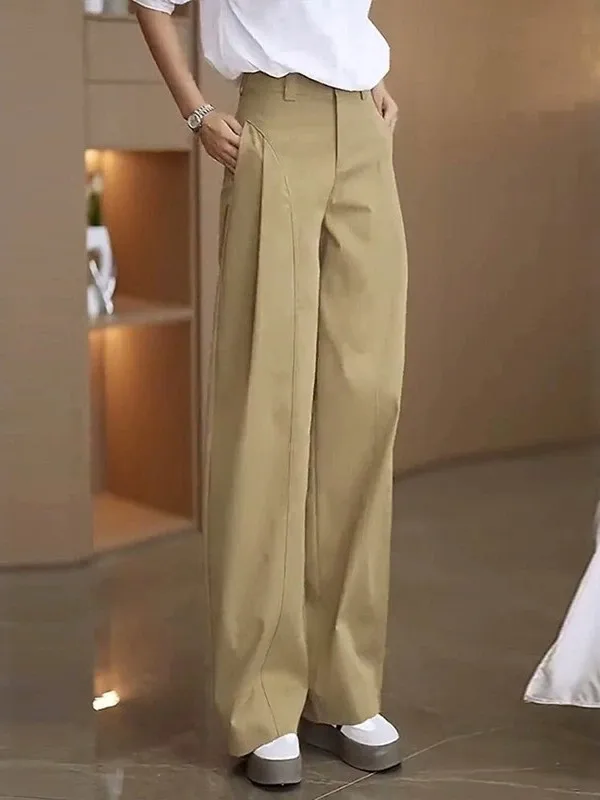 Khaki Color Women's Wide Leg Knife Pants High Waist Loose Fit Suit Style Trousers Casual Fashion Autumn Winter New Arrival