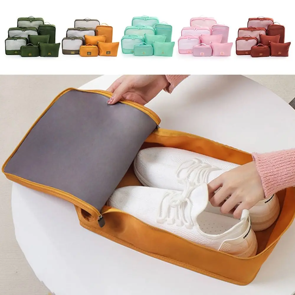 7PCS Multicolor Storage Bag Set Waterproof Mixed Size Travel Organizer Zipper Bag Visualized Window Cosmetic Bag