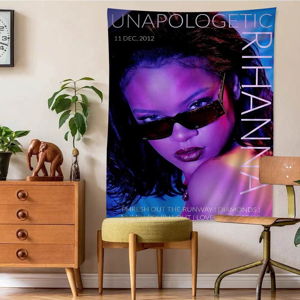 Singer R-Rihanna Potrait Hot Classic Music Albums Anime Tapestry Hippie Flower Wall Carpets Dorm Decor Cheap Hippie Wall Hanging