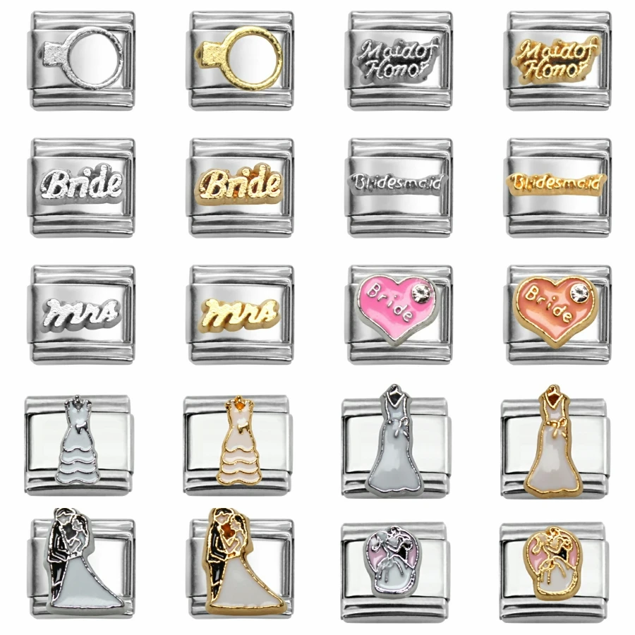 10pcs Italian Charms Cartoon Groom and Bride Dress Italy Charms Link Fit 9mm Bracelet Stainless Steel Jewelry DIY Making