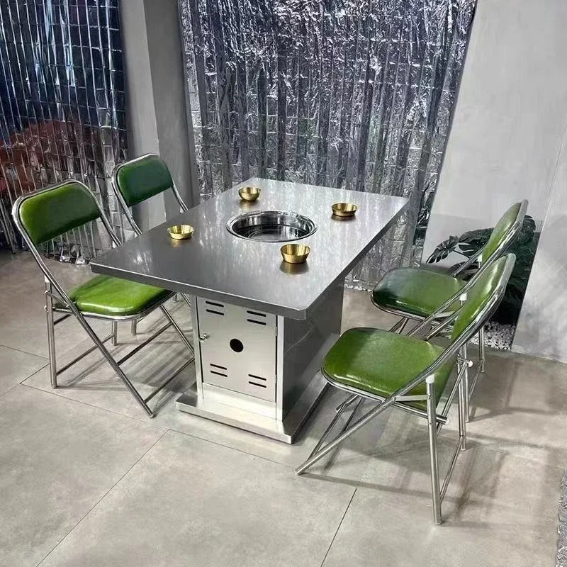 Stainless steel hot pot industrial integrated tables and chairs, commercial tables and barbecues