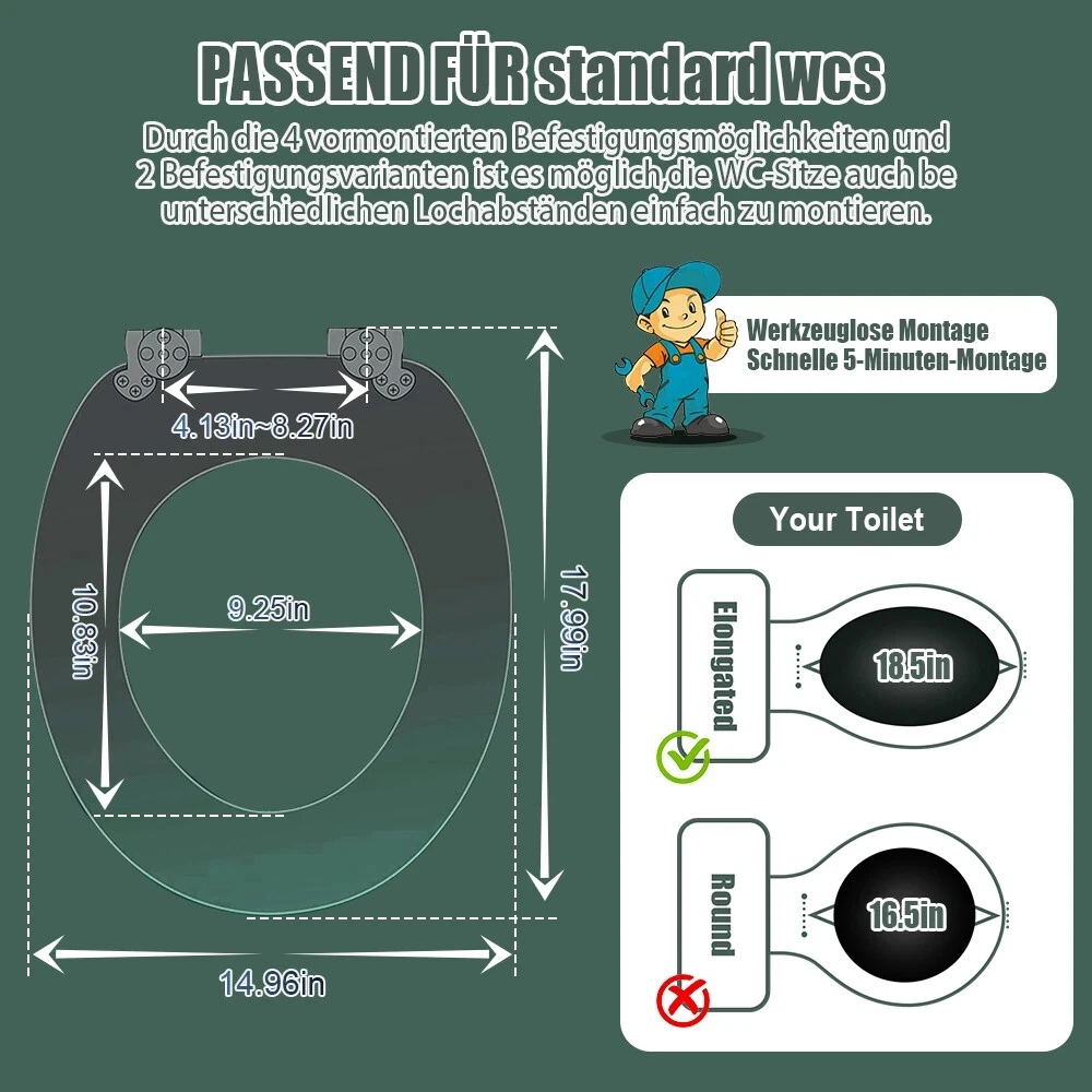 SINOBATH Toilettensitz mit Absenkautomatik WC-Sitz MDF Universelle Klobrille antibakteriell WC-Deckel Neues Design Motiv – Detail 9