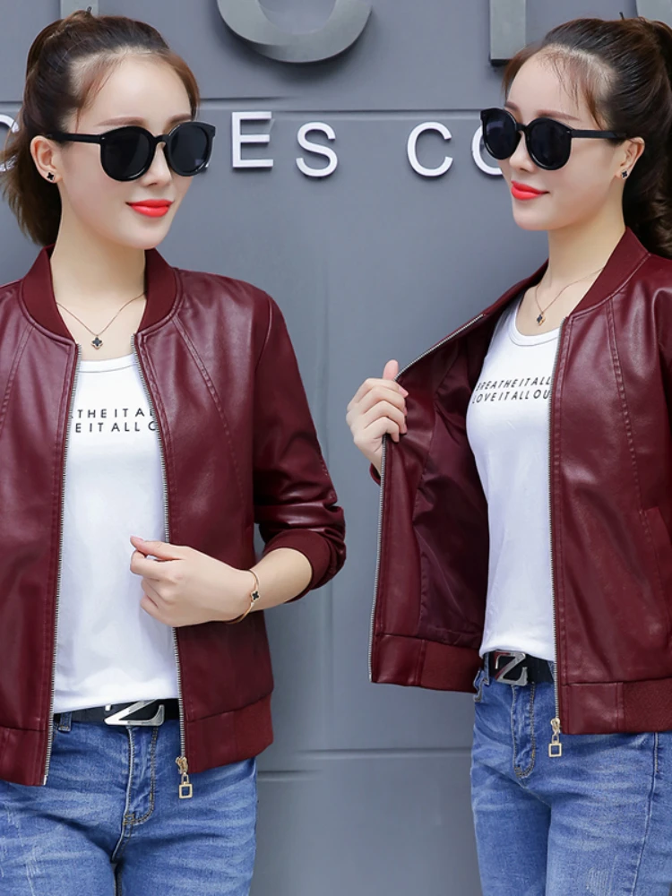 Women Biker Jacket New 2020 Spring Autumn Slim Long Sleeve Zipper Black Faux Leather Coats Female Outwear Ladies Plus Size Coat