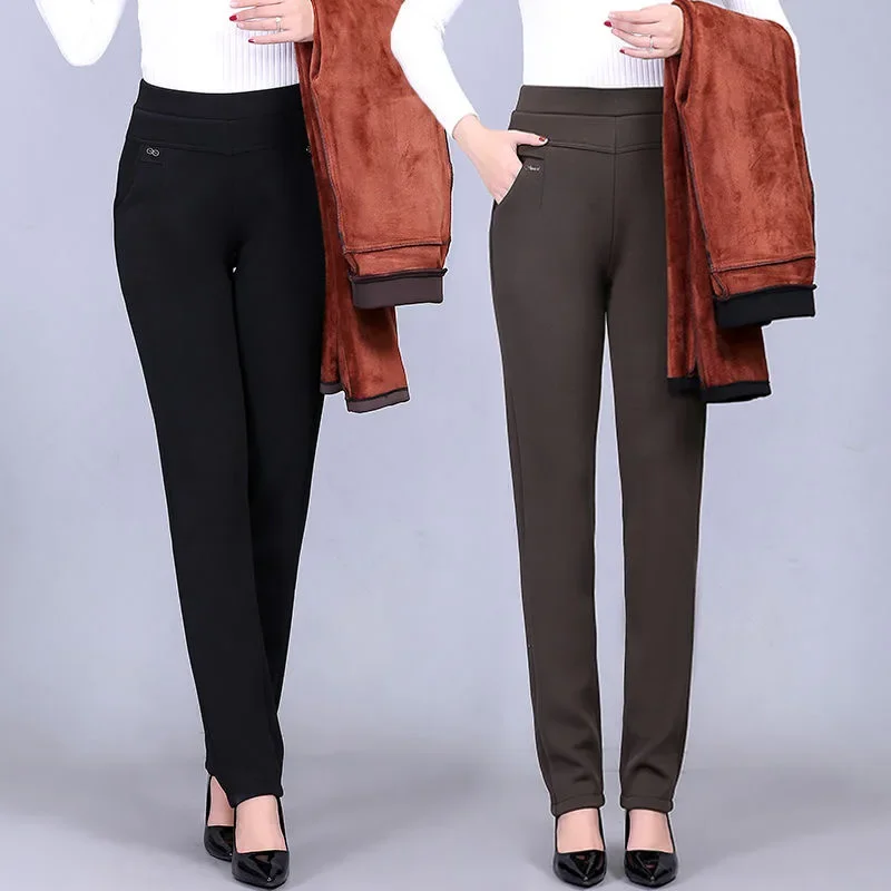 女性用の厚手のベルベットパンツ,ストレートパンツ,ハイウエスト,エレガント,ウォーム,プラスサイズ6XL,追加,ルーズフィット,ウォーム