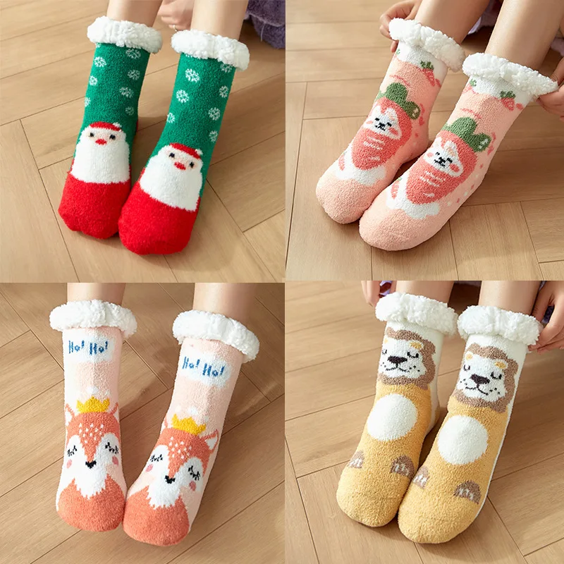 

Christmas Women Socks Plus Cotton Thicken Warm Winter Socks Cute Funny Gift For Daughter Kawaii Girls Home Sleep Floor Socks New