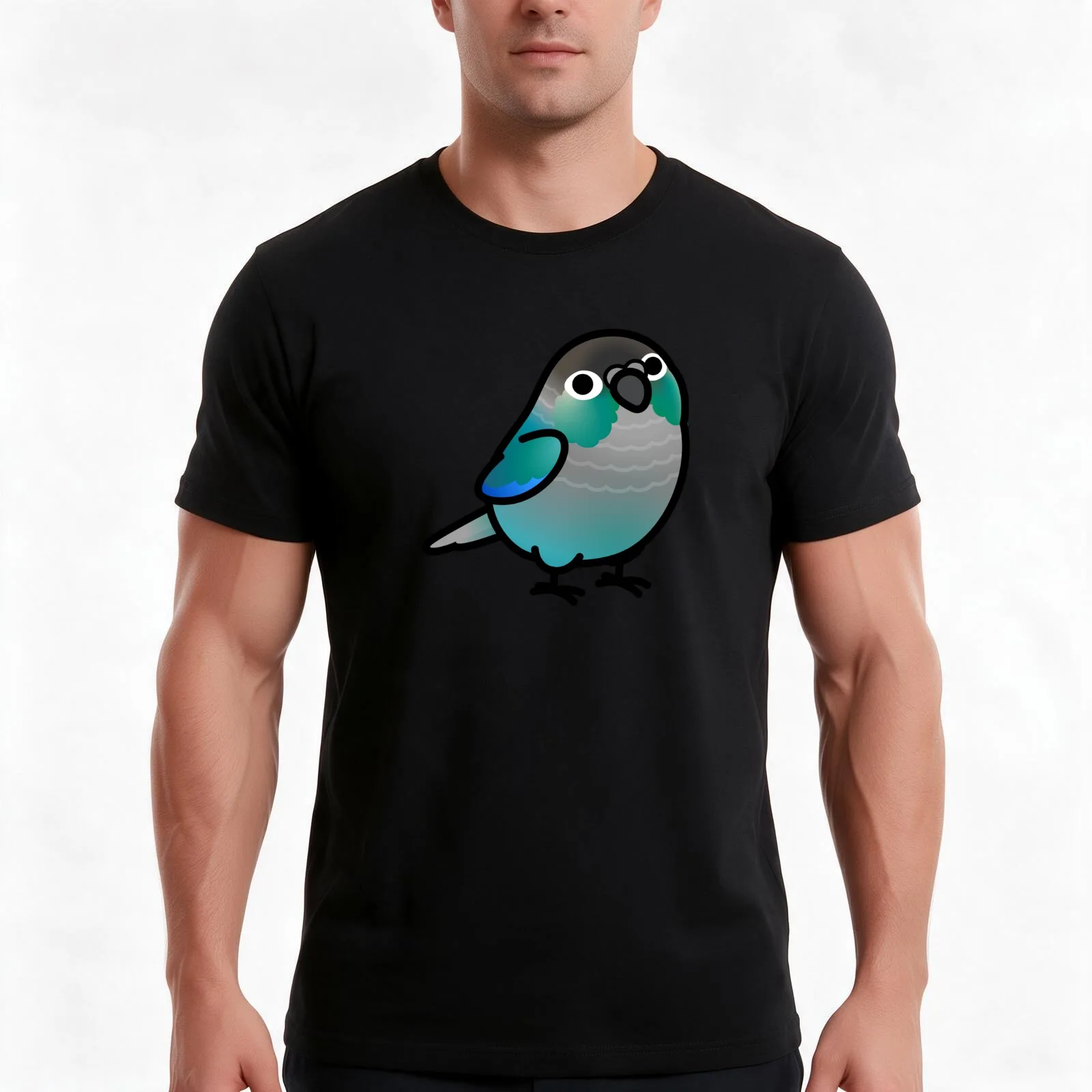 Chubby Green Cheek Conure Turquoise T-Shirt, Summer Casual Cotton Tee, Oversized Streetwear Tops, Vintage Graphic Print