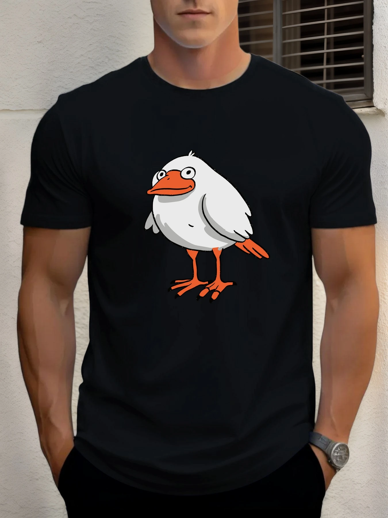 

T Shirt For Men Cartoon Bird 100% Cotton Graphic Printing Summer Round Neck T-Shirt Casual Breathable Street Style Daily Top