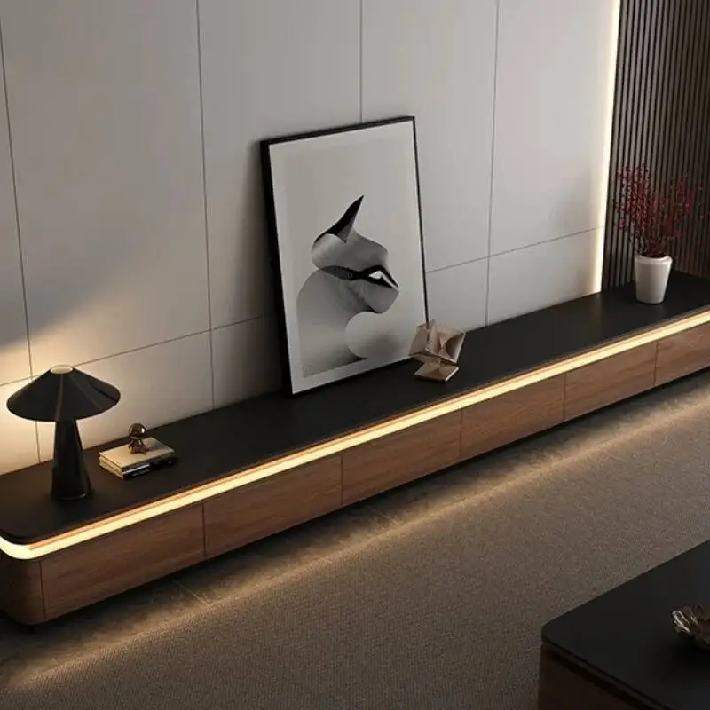 

Solid Wood Rock Slab TV Cabinet New Customized Table Cabinet with ambient light Mueble Para Tv Retractable Home Furniture