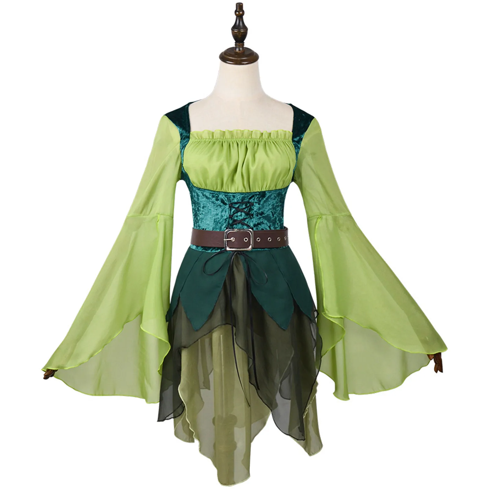 Women Princess Fairy Cosplay Dress Cartoon Anime Elf Roleplay Stage Performance Costume Green Outfit Halloween Party Suit